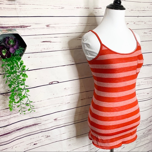 Wet Seal Red Striped Spaghetti Strap Tank Top w/ Small Chest Pocket Size Medium - Picture 5 of 9